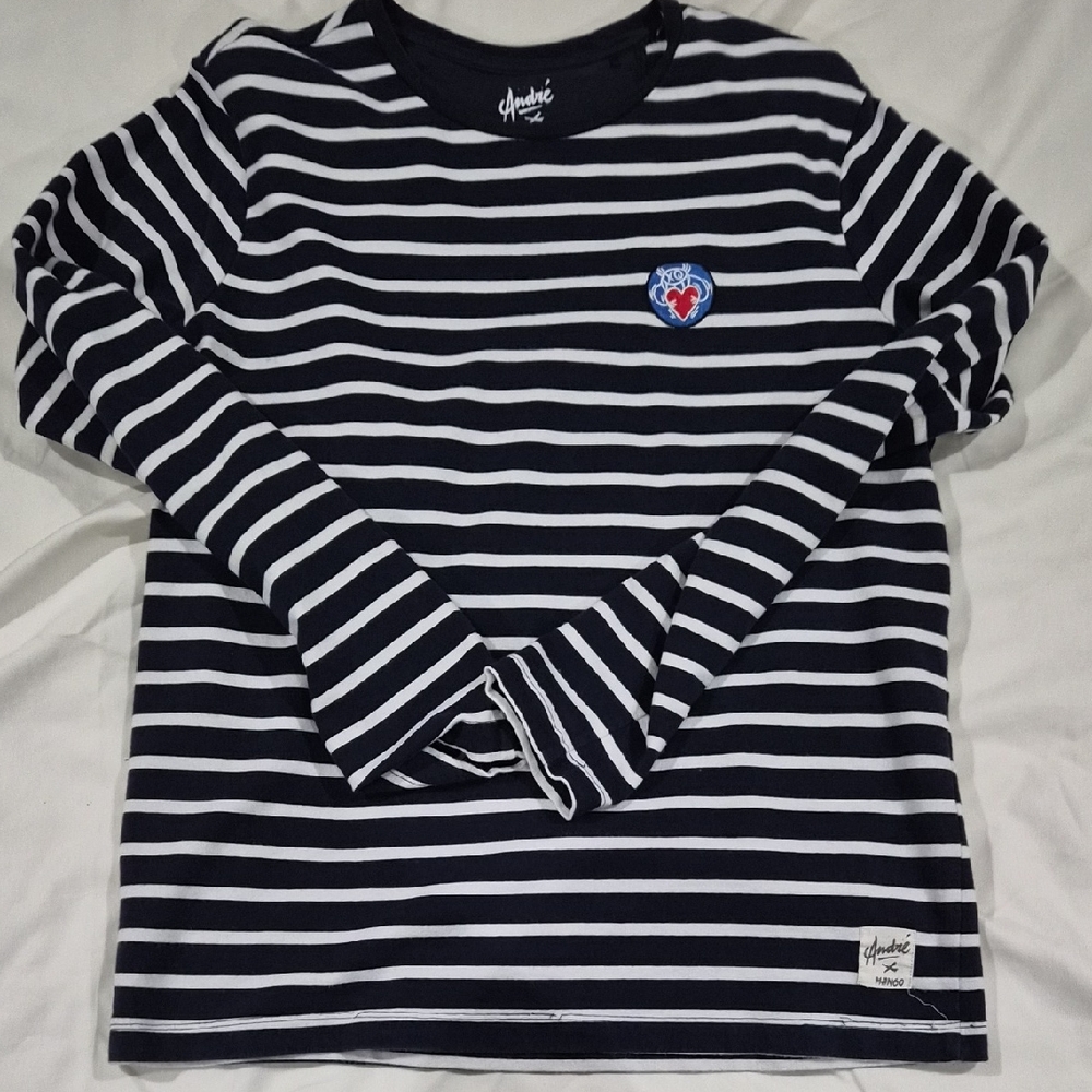 Mango Black and White Striped Long Sleeve Tee